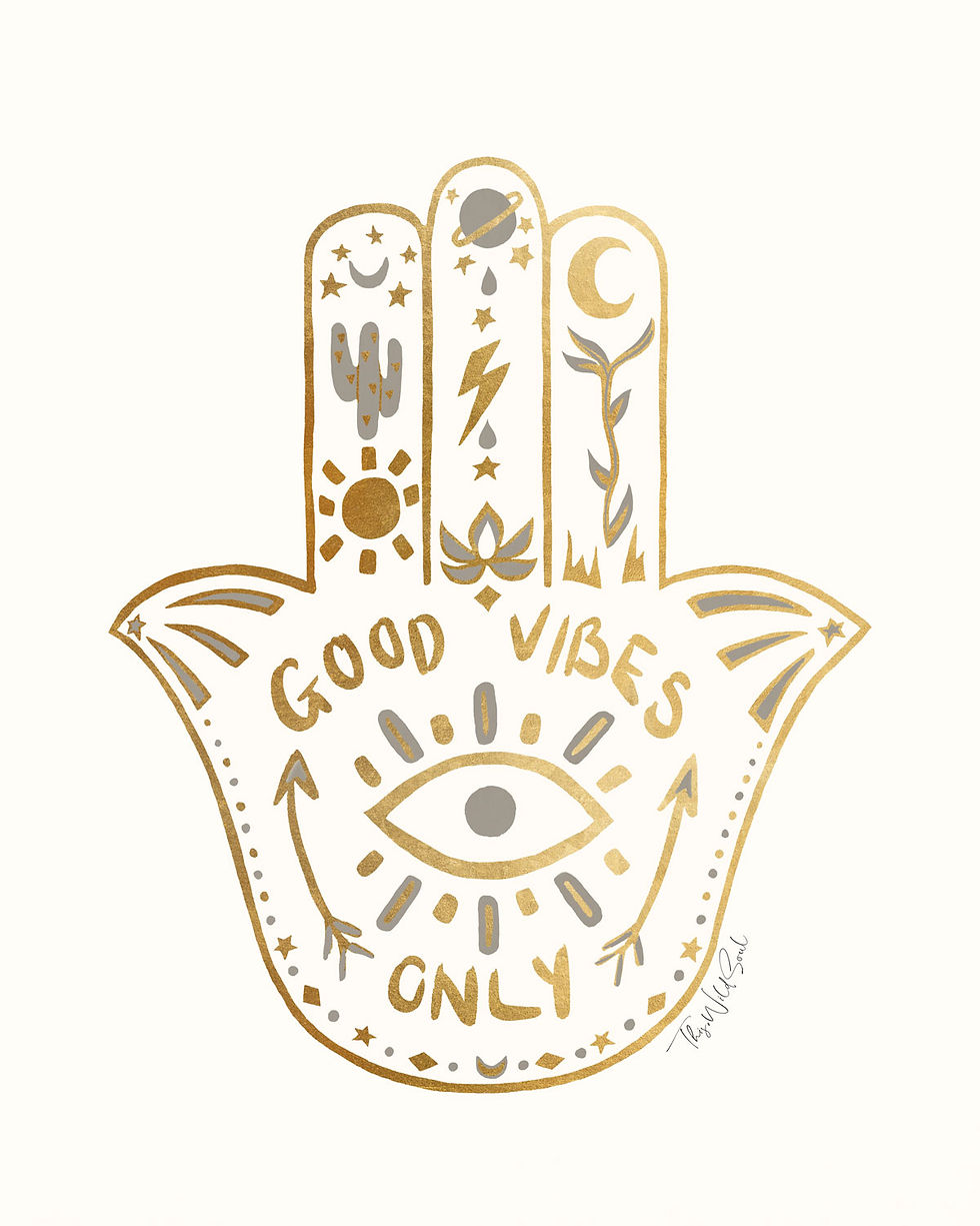 Boho White and Gold Hamsa Hand Art Print