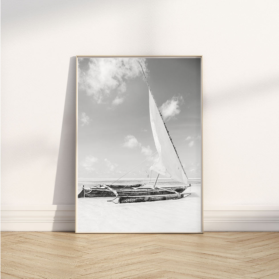 black and white dhow sailing boat zanzibar art print