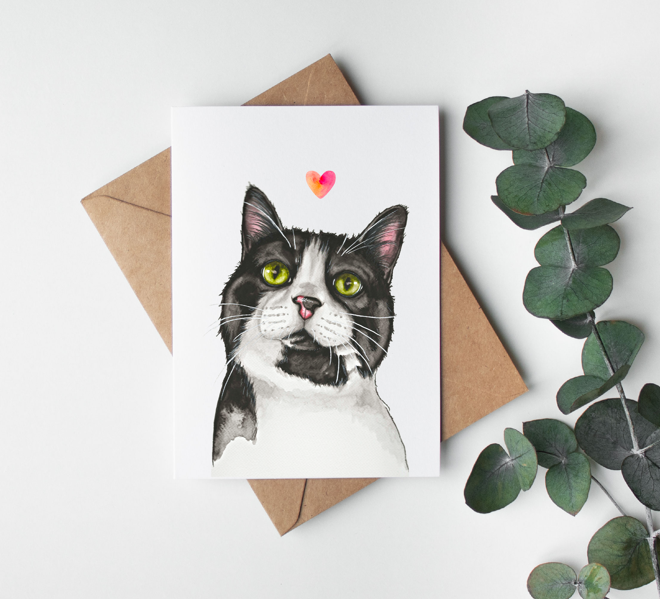 Carte chat noir & blanc