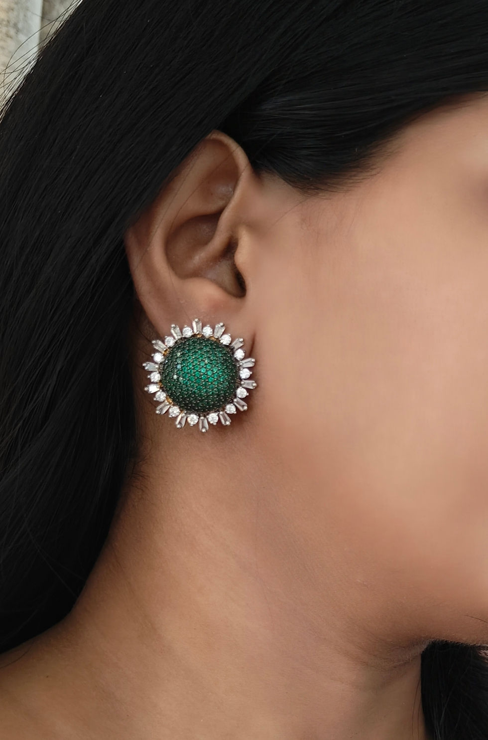 Thumbnail: Green sundial stud earrings