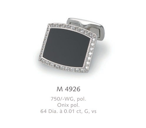 1 Paar handgearbeitete Manschettenknöpfe aus 750/Weissgold, poliert, Onix, 64 Di