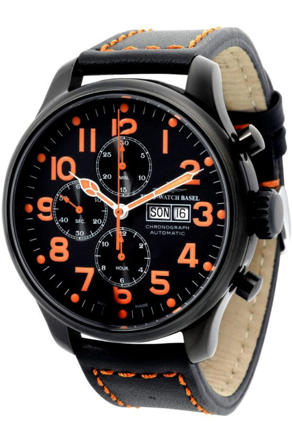 Zeno-Watch Basel OS Pilot Chrono Day Date black&orange