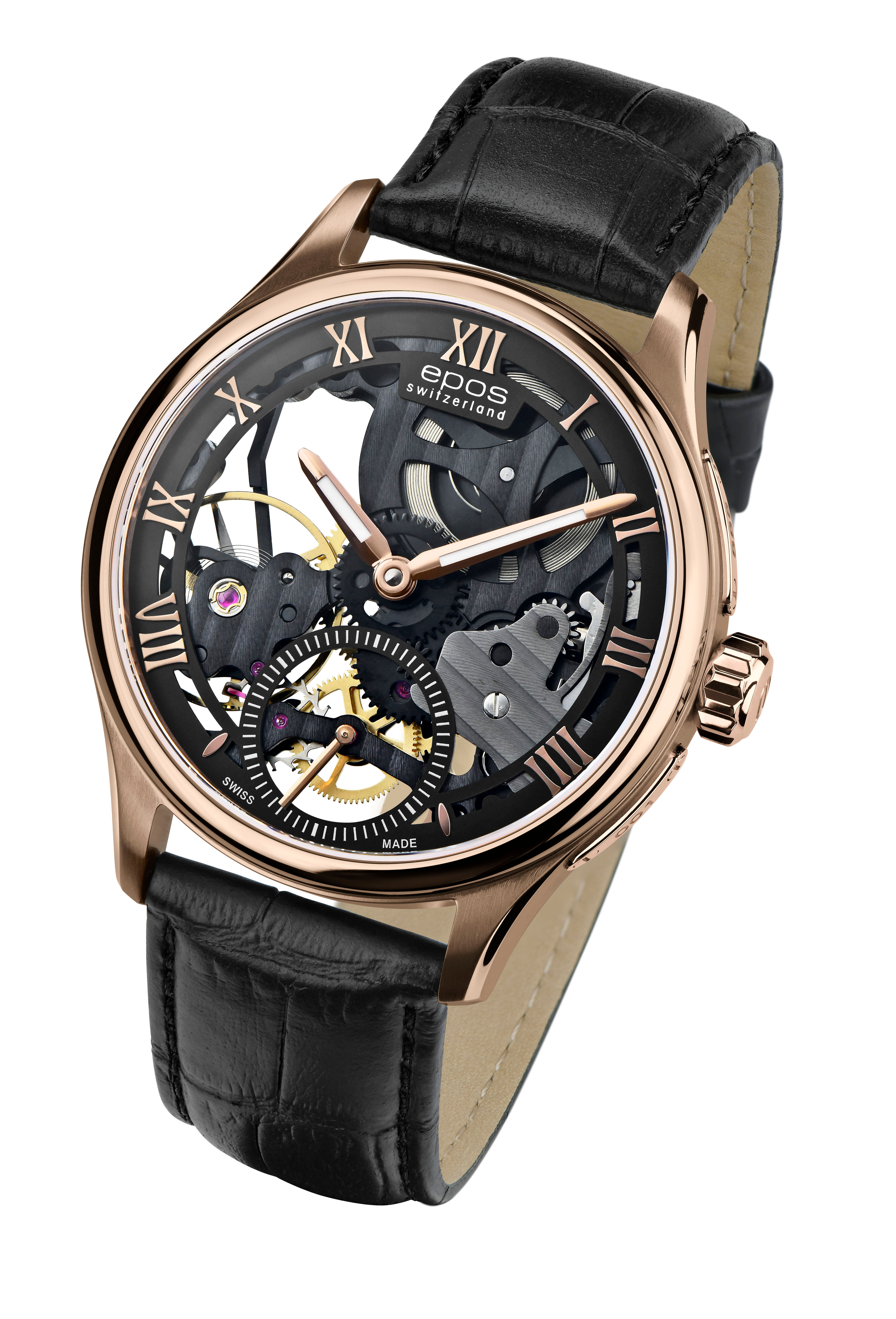 Epos Originale Skeleton Handaufzug Gold PVD schwarz