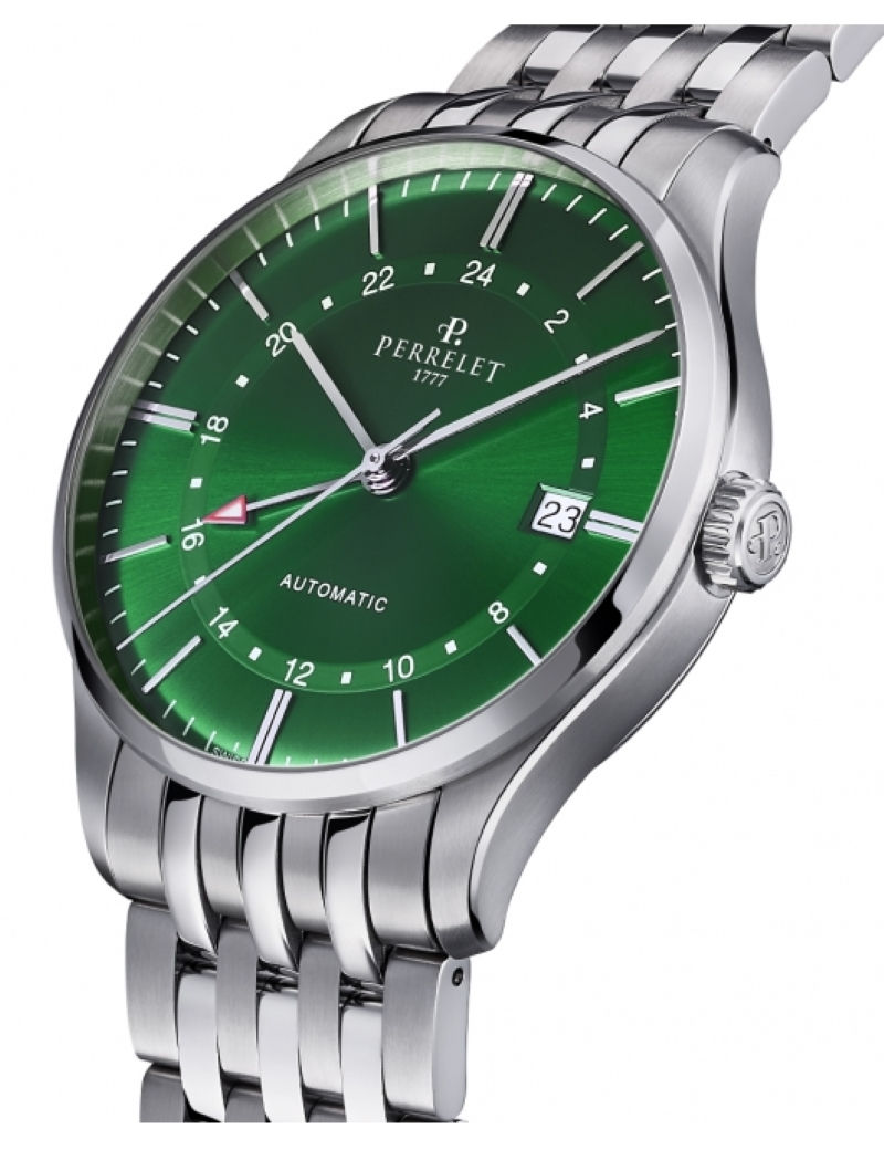 Miniaturbild: Perrelet Weekend Classic GMT Stahlband optional schwarz weiss und grün
