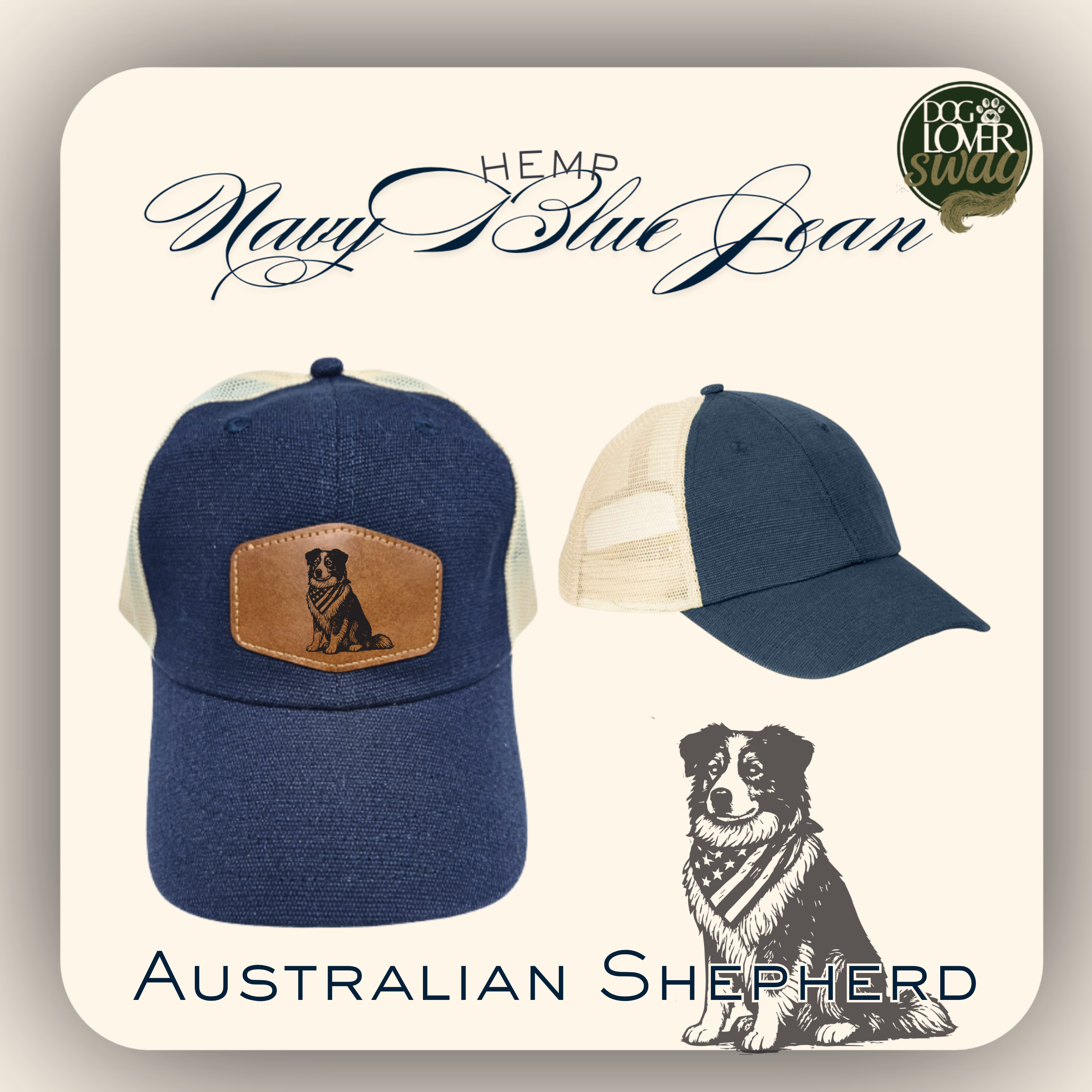 Australian Shepherd- All American Dog Hat- Dog Dad Gift- Dog Mom- Dog Art