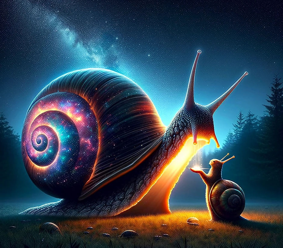 DALL·E 2024-03-27 23.16.03 - Design an image depicting a cosmic snail engaged in an act of
