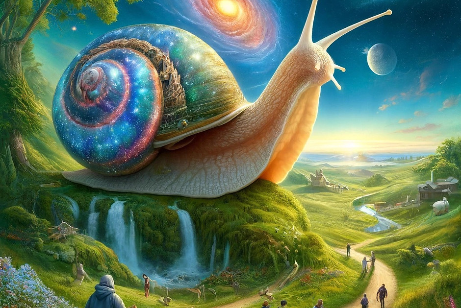 DALL·E 2024-06-05 17.20.06 - A realistic depiction of a cosmic snail on a journey through
