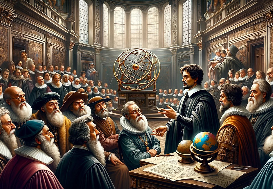 DALL·E 2024-05-07 15.54.53 - A historical scene depicting Galileo Galilei defending the he