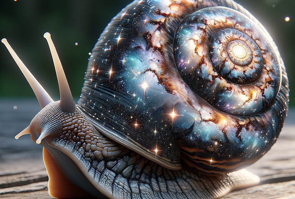 DALL·E 2024-01-04 22.48.12 - A snail with a shell that is patterned like a double-armed sp