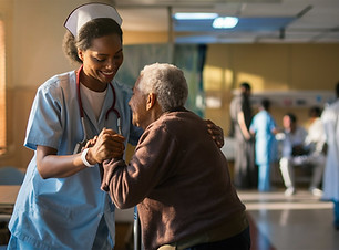 une infirmière entrain d'aider une personne à se déplacer
