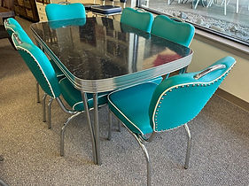 Accro Retro Set Black Rectangle Table with Six Teal Chairs.jpg