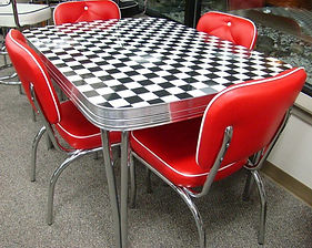 Accro Retro Set Rectangle Checkered Table with Four Red Button Chairs.jpg