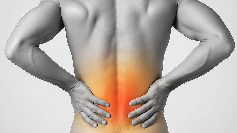 Grayscale image of a person's lower back from behind with a warm orange glow highlighting the lumbar spine area indicating pain treated by an epidural block
