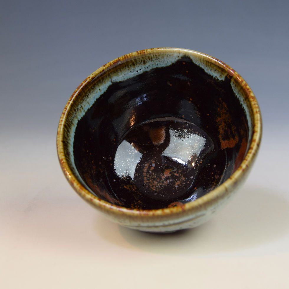 Thumbnail: Open tea bowl with chun glaze & wax resist decoration