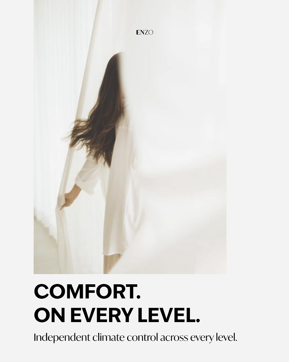 ENZO’s 20 non-stacked townhomes on Vancouver’s West Side feature individual VRF heating and air conditioning with independent temperature control on every level—upstairs, on the main floor and below—for personalized year-round comfort.