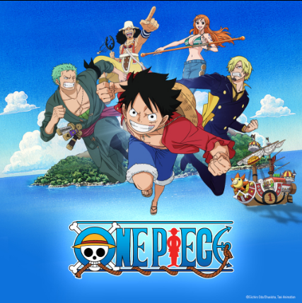 One Piece anime artwork featuring Luffy and Straw Hat crew promoting Universal Studios Hollywood Fan Fest Nights experience.