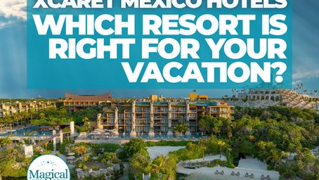 Hotel Xcaret Mexico aerial view with tropical lagoon, beachfront, and resort buildings, featuring overlay text “Xcaret Mexico Hotels Which Resort Is Right for Your Vacation,” highlighting all-inclusive luxury, eco-integrated design, and Mexico vacation planning.
