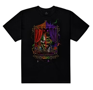 Halloween Horror Nights graphic t-shirt featuring bold, colorful horror artwork inspired by Universal Orlando’s annual event.