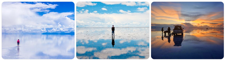 Bucket-list adventure travel experiences curated by Brandi Parker, featuring visitors walking across the Salar de Uyuni salt flats with mirror-like reflections, open-sky landscapes, and sunset views over one of the world’s most unique natural destinations