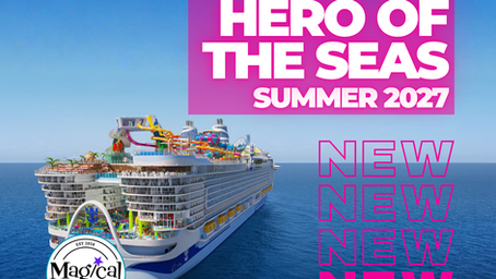 Royal Caribbean Hero of the Seas cruise ship preview for Summer 2027 featuring Icon Class design, onboard water park slides, and next-generation family cruise experience sailing from Miami.