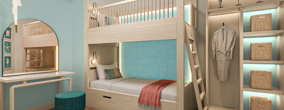 Beaches Turks & Caicos family suite kids room with bunk beds and trundle bed, highlighting kid-friendly accommodations and multi-generational resort stays in Turks and Caicos