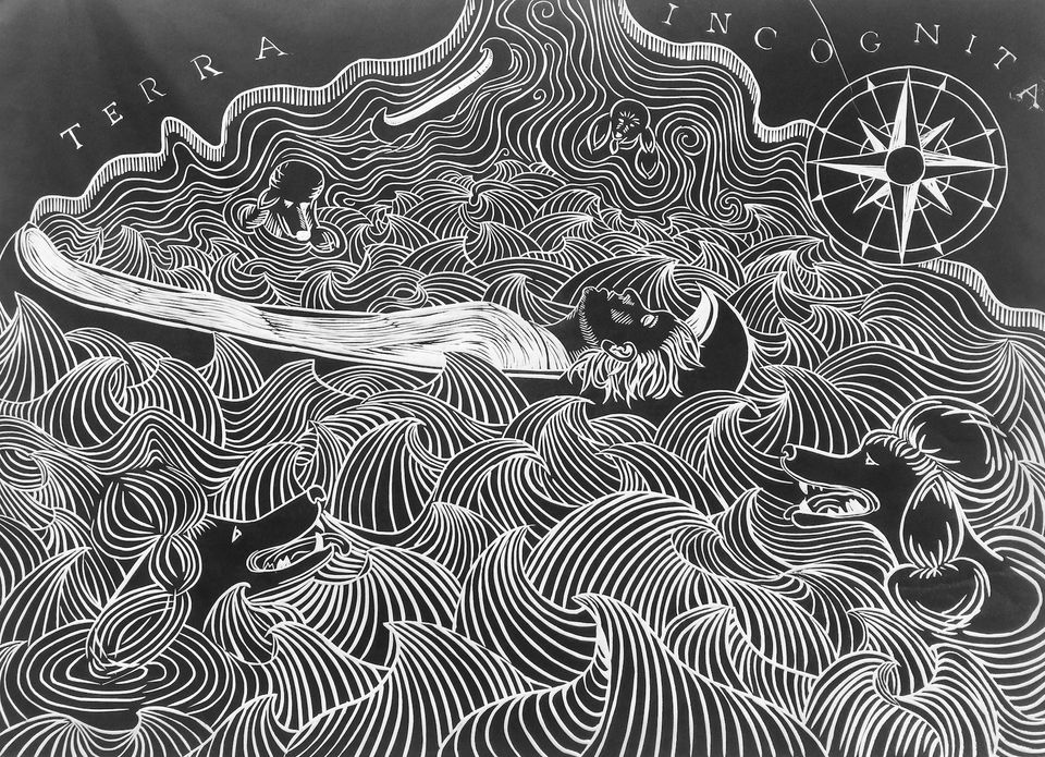Crossing the Bar I | Linocut Series | Artwork by Nina Fletcher