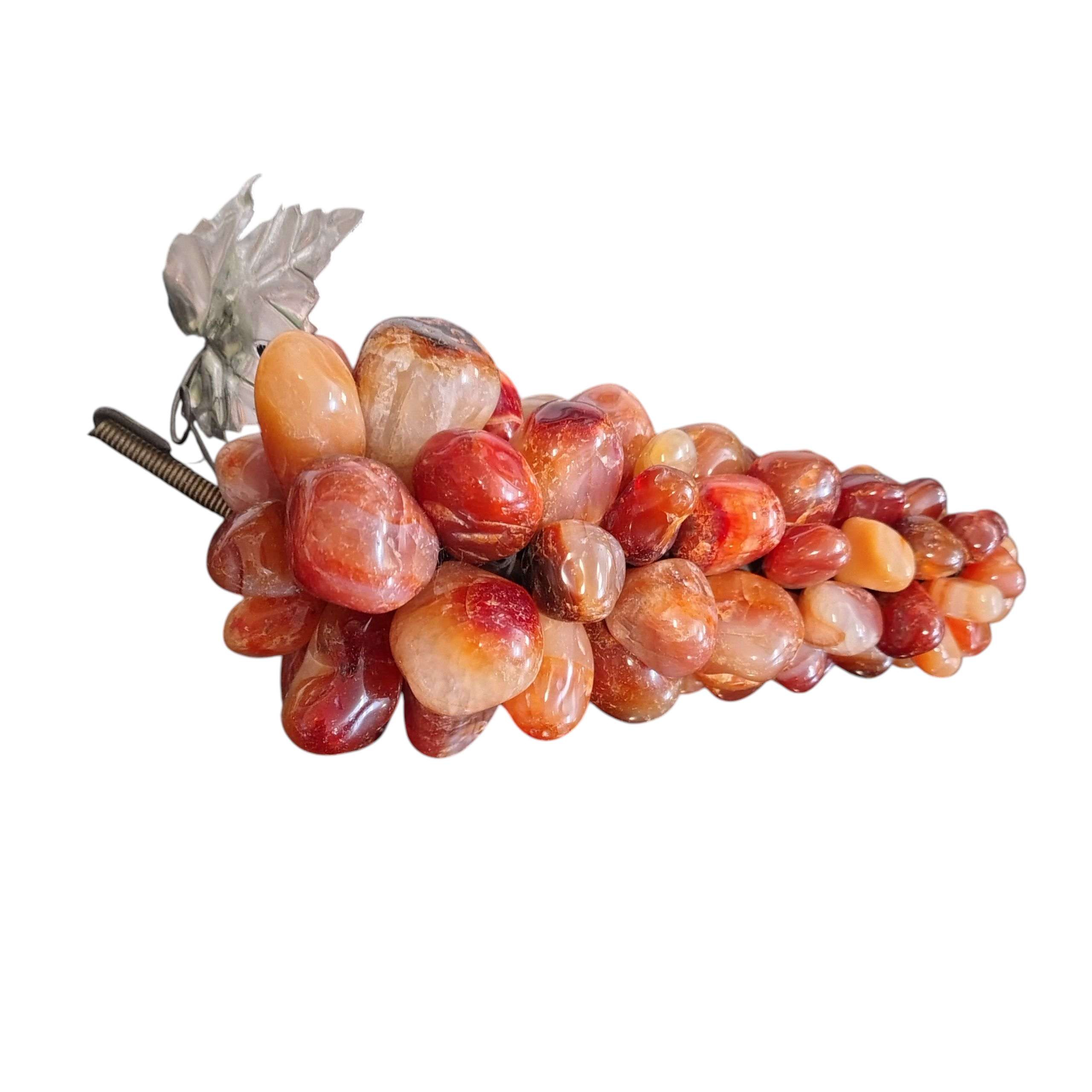 Carnelian Agate Grapes with Silver Leaf Accent