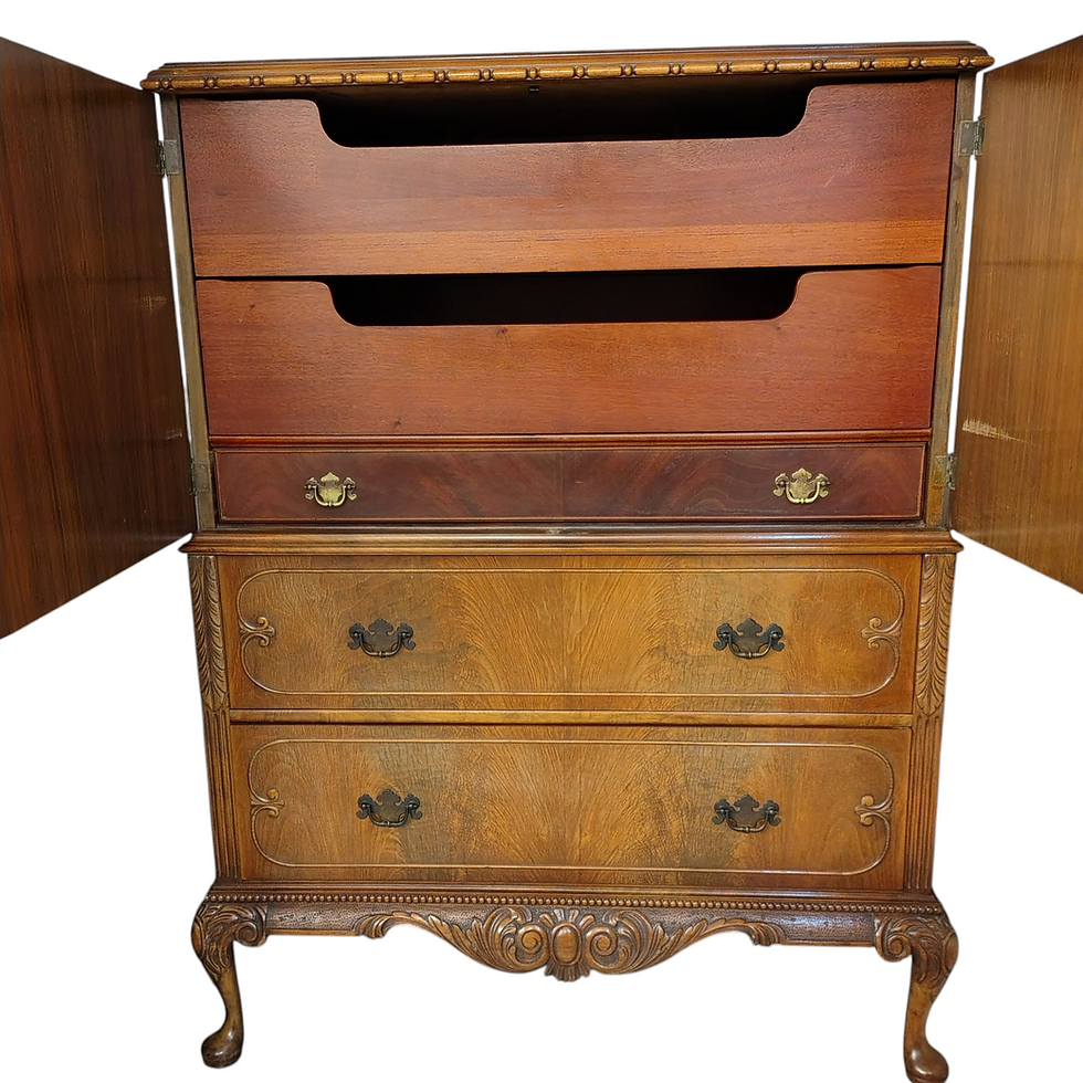 Thumbnail: Ornately Carved Highboy Dresser in Warm Oak Finish