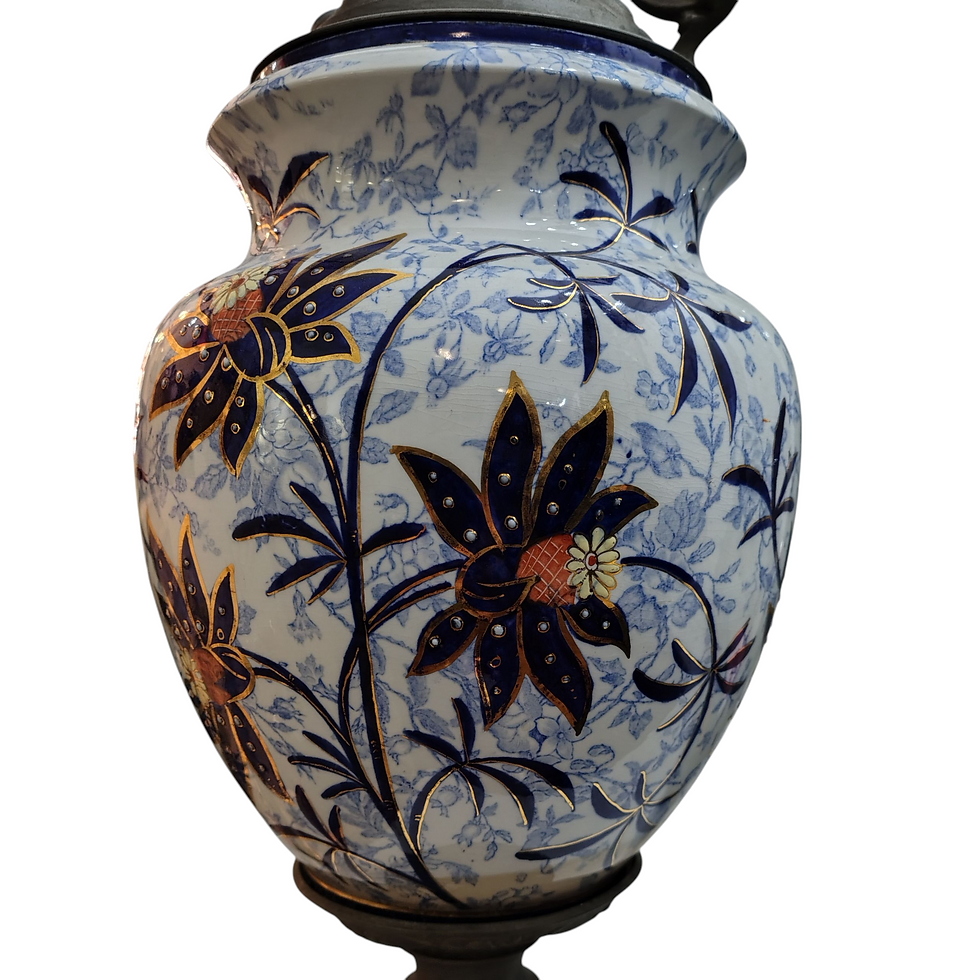 Thumbnail: Decorative Porcelain and Pewter Ewer-Style Pitcher