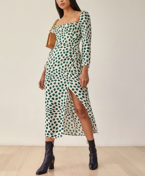 Thumbnail: Elegant Faux Wrap Sexy High Slit Midi Dress