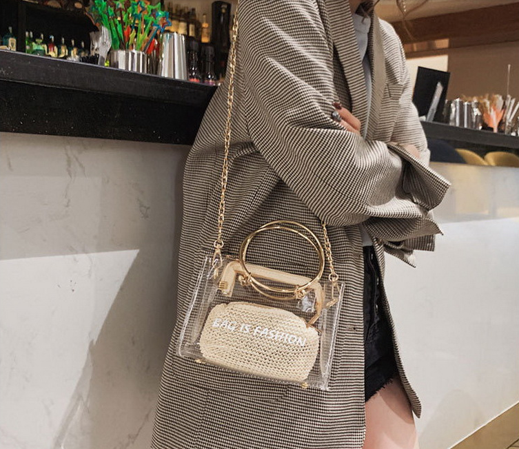 Miniatura: Mini Transparent Bag For Women Handbag Round Ring Straw Beach Bags Crossbody Cha