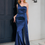 Миниатюра: One Shoulder Padded Sexy Satin Maxi Dress