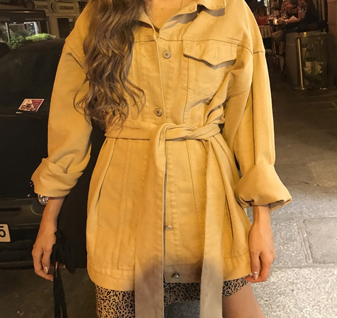 Miniatyrbild: Autumn Winter Women's Denim Jackets Sashes Lace Up Outerwear