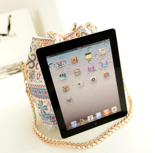 الصورة المصغرة: Canvas Drawstring Bucket Bag Shoulder Handbags Women