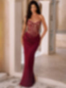 Thumbnail: Lace Corset Satin Mermaid Maxi Dress 