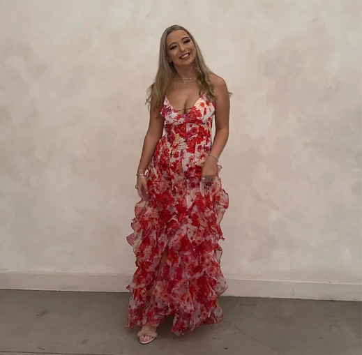 Миниатюра: Ruffles Flower Print Sling Maxi Dress