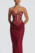 Thumbnail: Lace Corset Satin Mermaid Maxi Dress 
