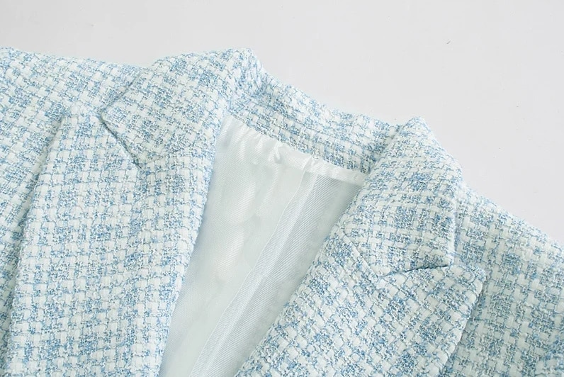 Миниатюра: New Casual Tweed Blazer Vintage  Autumn Jacket Coat double Breasted