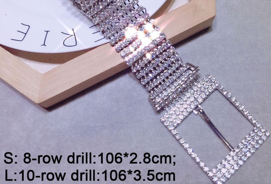 Miniatura: Women 10 Rows Full Rhinestone Shiny Waistband Casual Party Dress Belt Chain