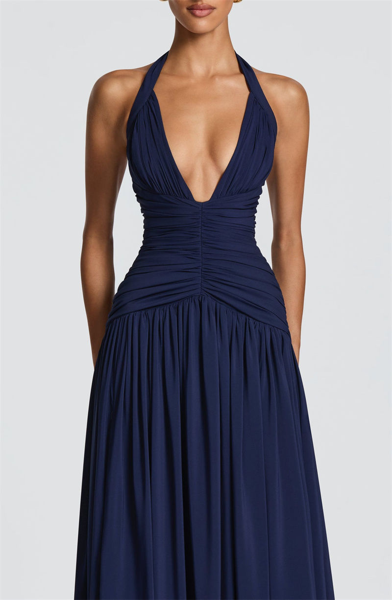Thumbnail: Halter Deep V Neck Maxi Dress 