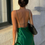 Thumbnail: Midi Green Satin Backless Dress