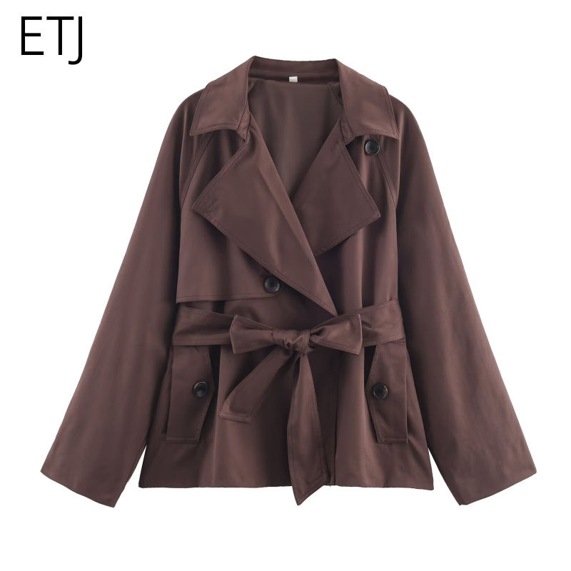Miniatura: new collection women's double-breasted Maillard color belt casual trench coat