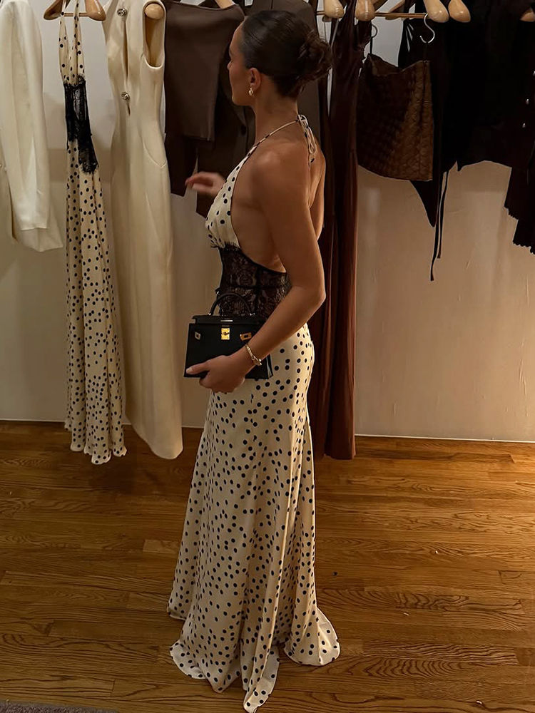 Миниатюра: Polka Dot Backless Sexy Maxi Dress