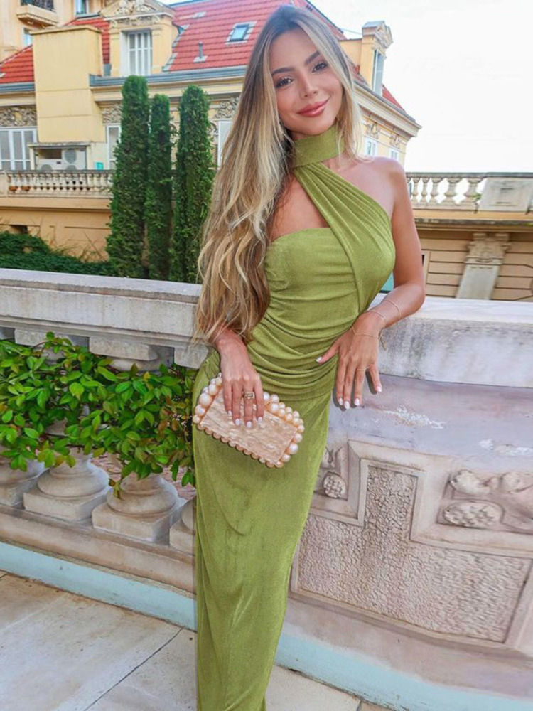 Миниатюра: Green Off-shoulder Halter Strapless Maxi Dress For Women