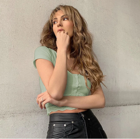 Miniatura: Women Ribbed Knit Short Sleeve Casual Green