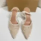 תמונה ממוזערת: White Women Wedding Pumps Mesh Embroidered Flowers Back Strap High HeelS