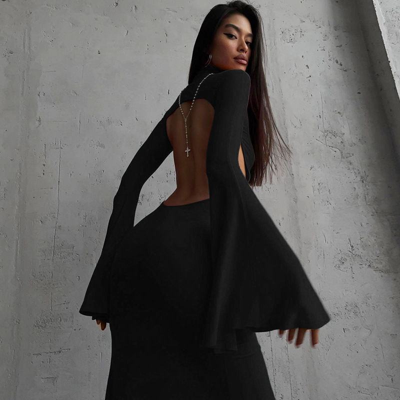 الصورة المصغرة: Open Back Sexy Split Maxi Dress Elegant Outfits for Women 