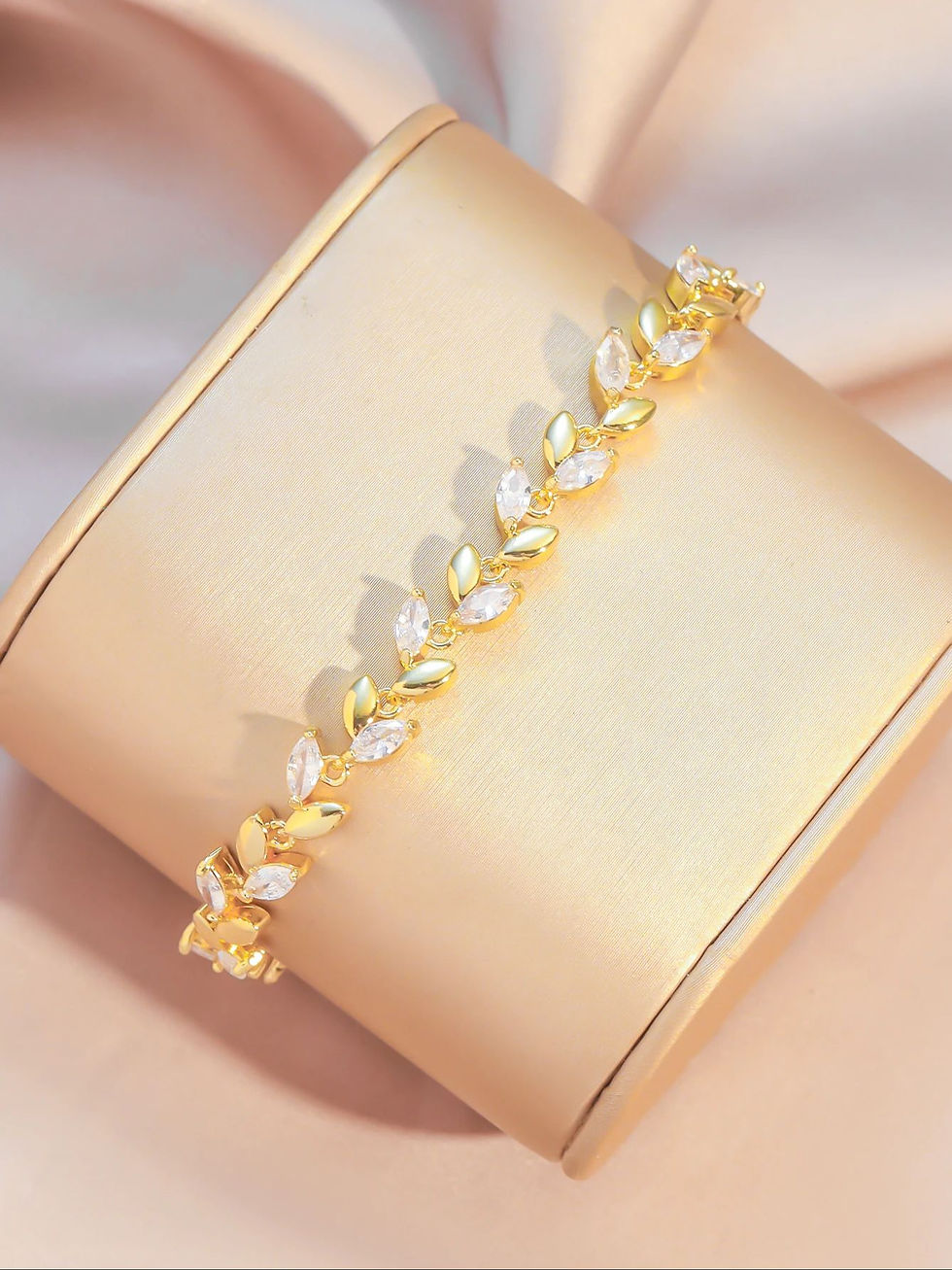 Thumbnail: 1 Piece Gold Color Leaf Bracelets for Women Shinny Marquise Cut Cubic Zirconia J
