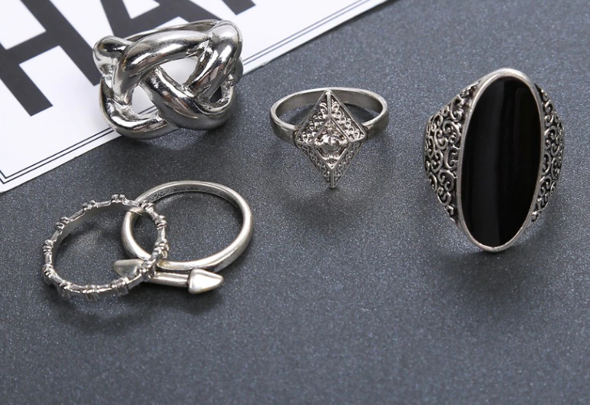 תמונה ממוזערת: 5pcs/Set High Quality Bohemia Style Rings Set Crystal Pendant for Women