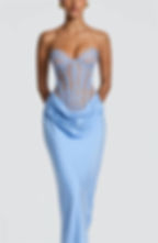 Thumbnail: Lace Corset Satin Mermaid Maxi Dress 